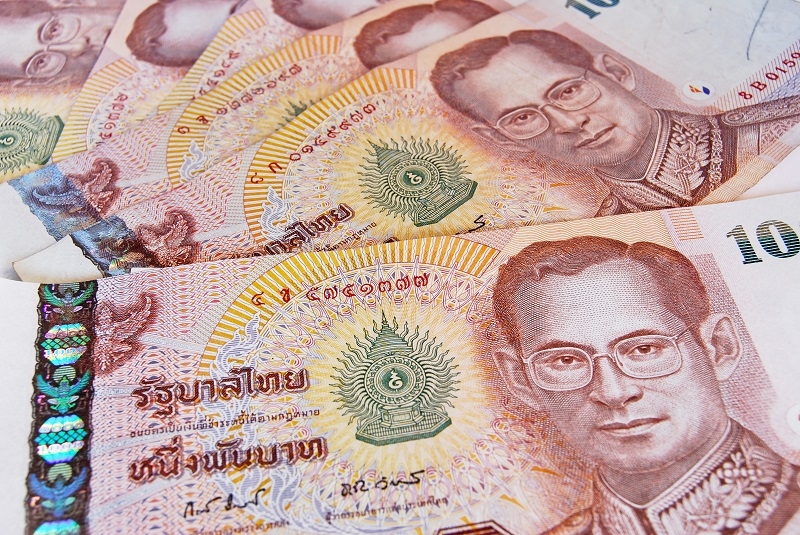 thai money banknotes closeup background