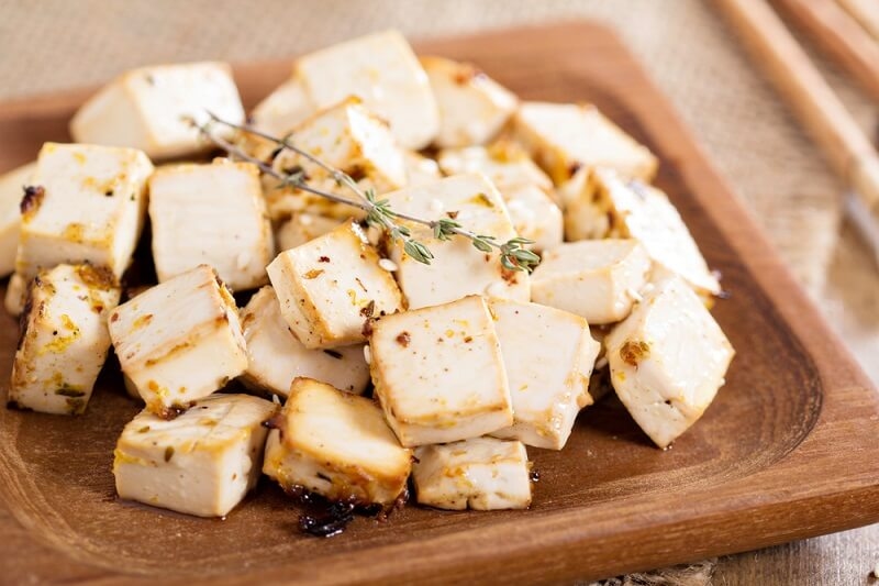 baked marinated tofu in plate