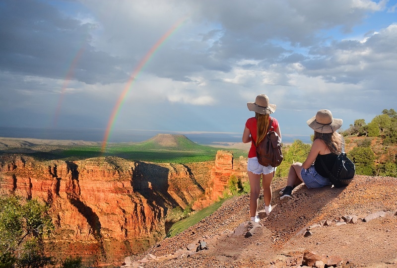  rainbow at sunset , mountains landscape. Grand Canyon National Park, Arizona, USA