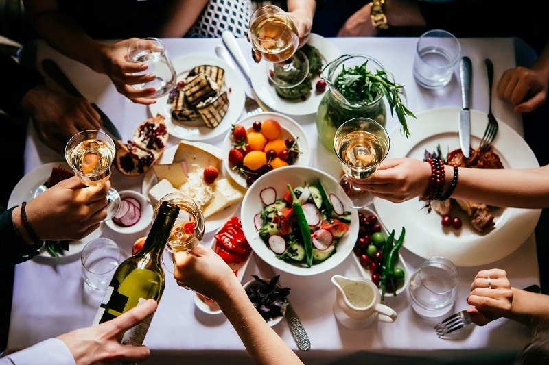 dinner table with wine