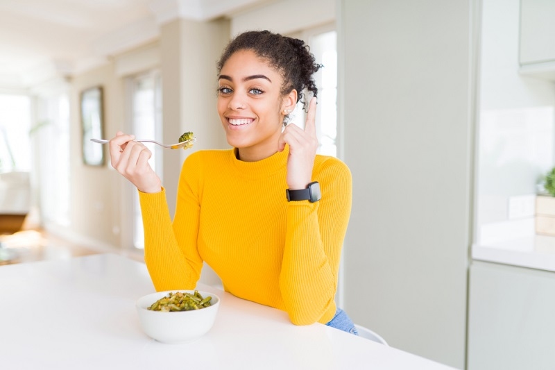 woman having food