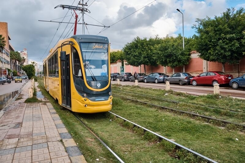yellow tram train in egypt