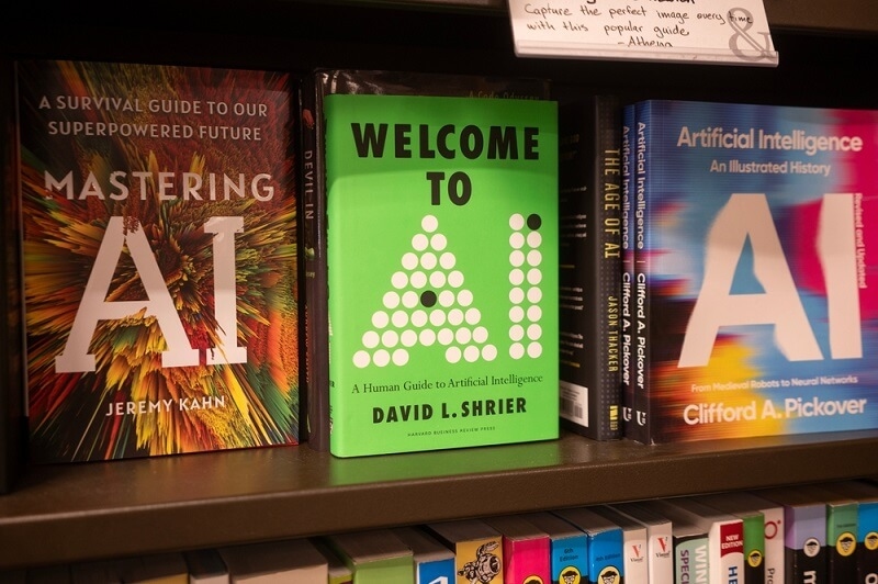 AI books in shelf in library