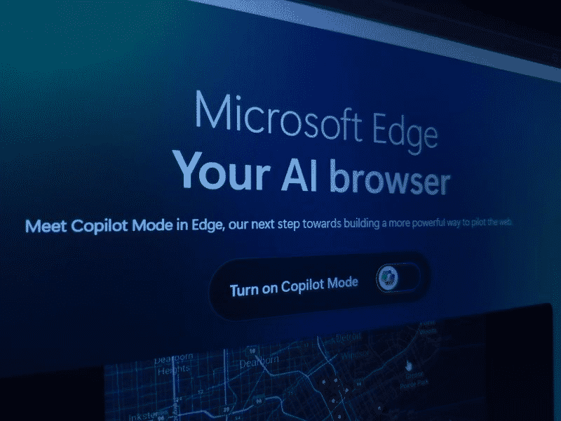Microsoft Edge webpage promoting AI browser features and Copilot Mode.