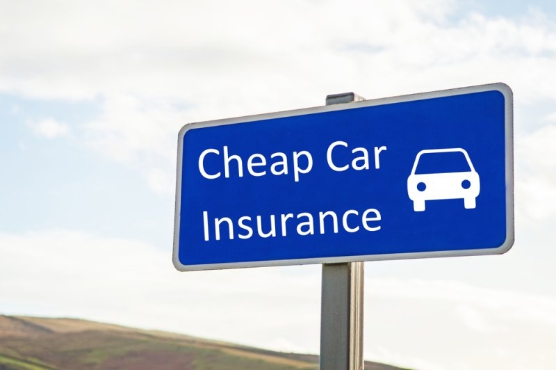 Blue sign with "Cheap car insurance" text and car symbol
