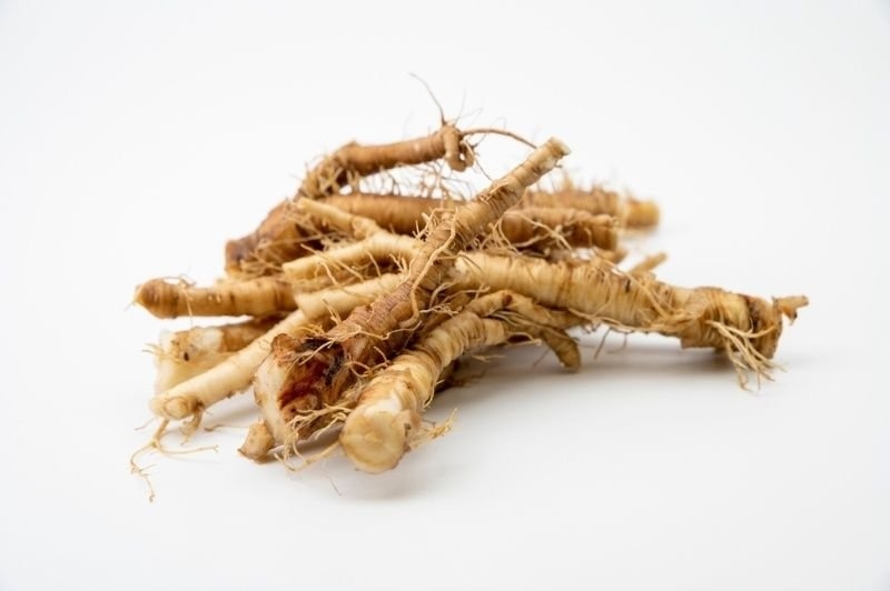 Fresh medicinal roots arranged on a white background, highlighting natural herbal ingredients used in traditional remedies.