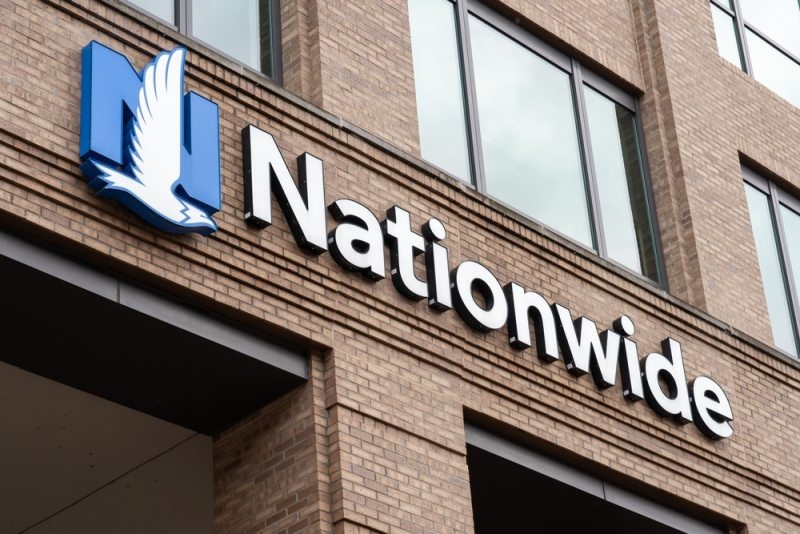 Closeup Nationwide sign at their headquarters in Columbus, Ohio, USA