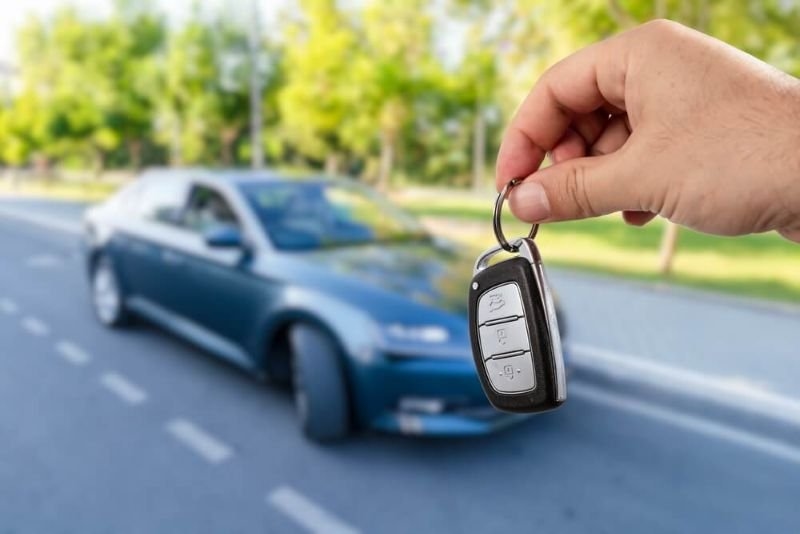 man holding car keys of his rented car