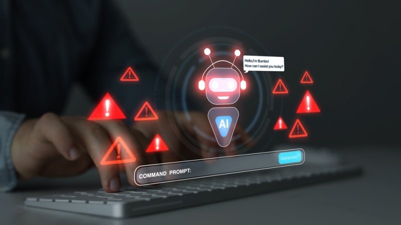 Digital dashboard illustrating artificial intelligence risk assessment and warning indicators.