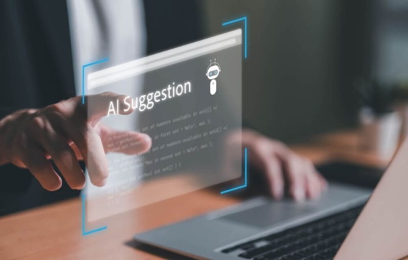 man clicking hologram of ai suggestions 