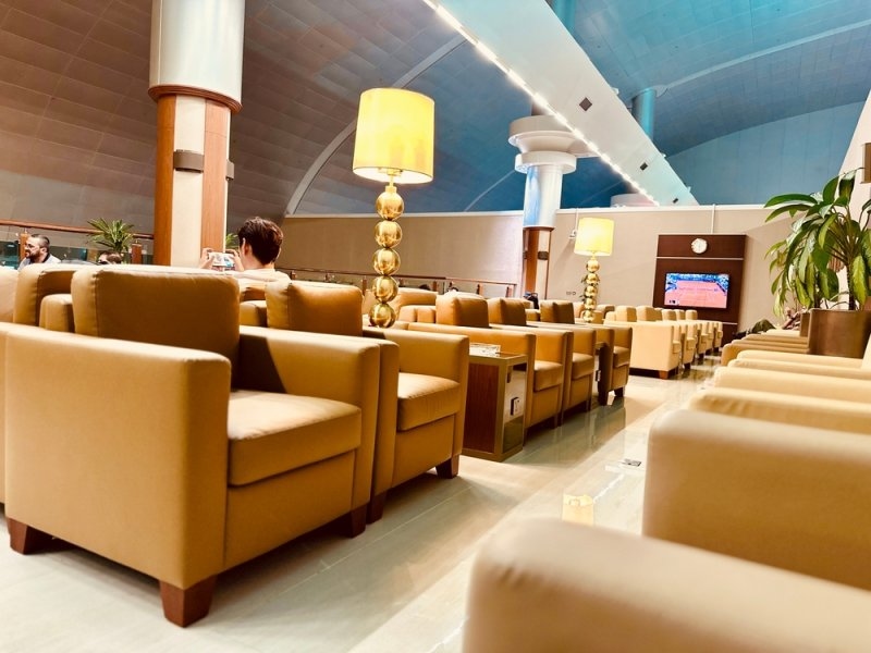 interior of the Emirates business class lounge at Dubai