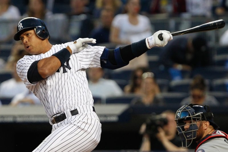 New York Yankees third baseman Alex Rodriguez playing on the field