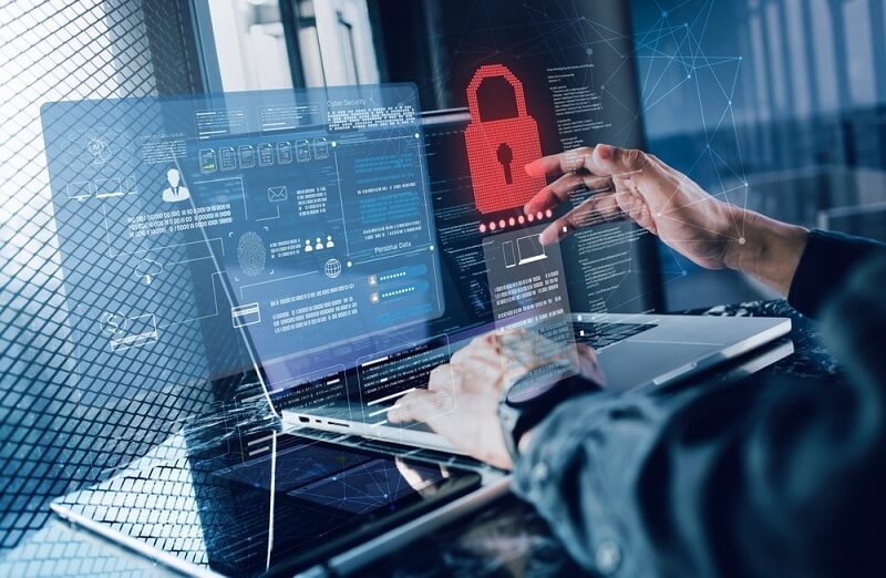 Businessman following cybersecurity practice