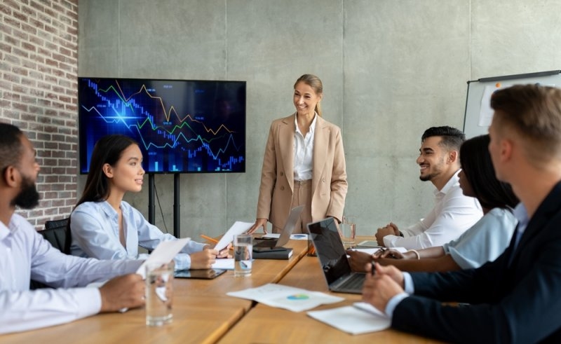 Business leaders discussing innovation and digital transformation strategy