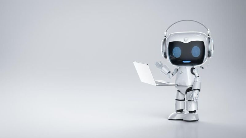 Chat bot with laptop on hand