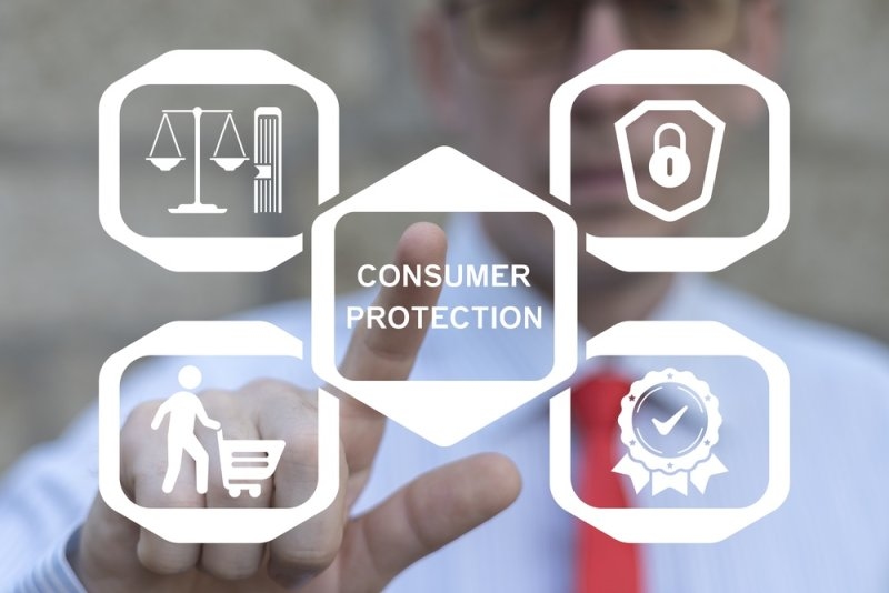 Consumer protection symbols representing legal rights, marketplace safety, and protection against unfair business practices.