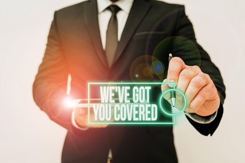 man showing insurance covered mark 