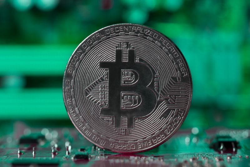 Silver Bitcoin on circuit