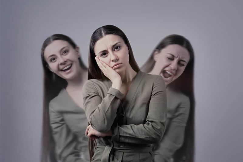 Woman with different moods having bipolar disorder