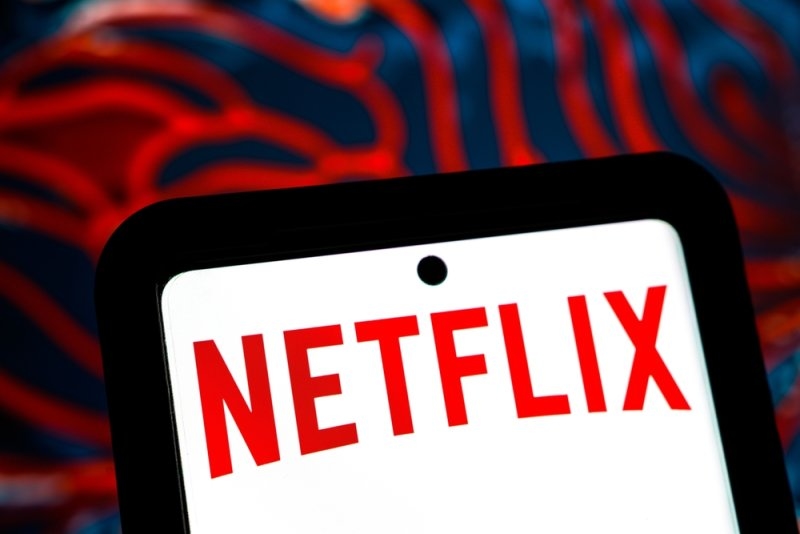 Netflix Company Brand Logo on Screen with Vibrant Website Background