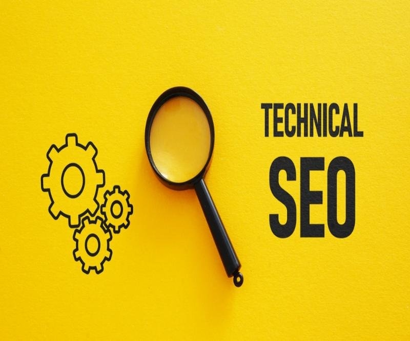 A magnifying glass and gear icons alongside “TECHNICAL SEO.”