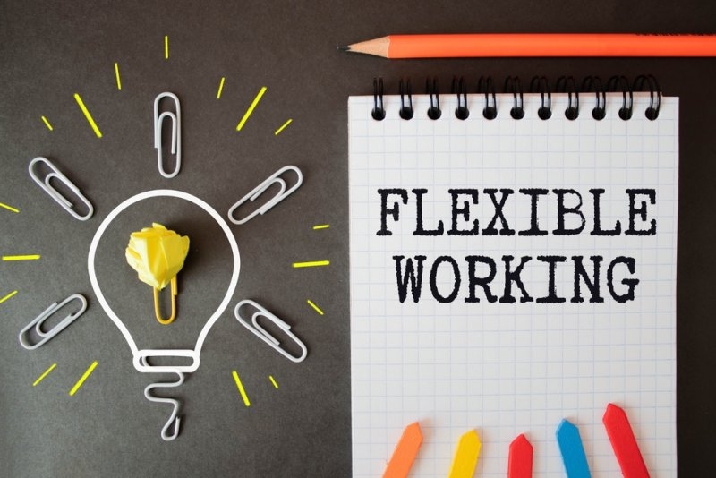 Flexible working policy concept. text on a torn page.