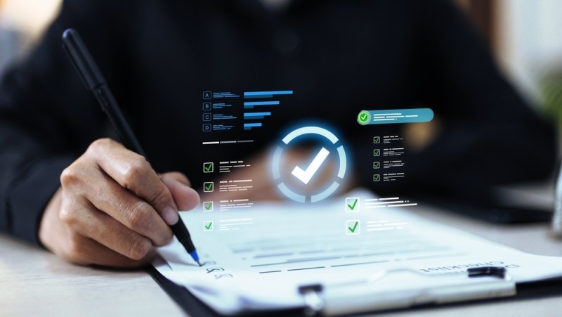 Digital audit interface illustrating compliance verification and security control reviews