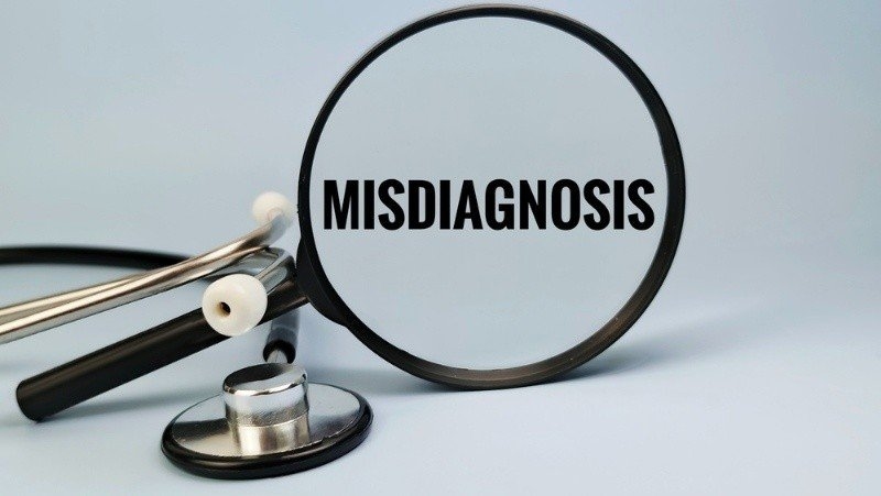 Magnifying Glass Highlighting Misdiagnosis with Stethoscope on Light Blue Background Representing Clinical Error Patient Safety and Healthcare Risk. 