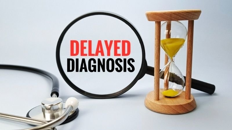 Delayed Diagnosis Medical Concept with Stethoscope Magnifying Glass and Hourglass Representing Healthcare Urgency Time Risk and Clinical Delay.