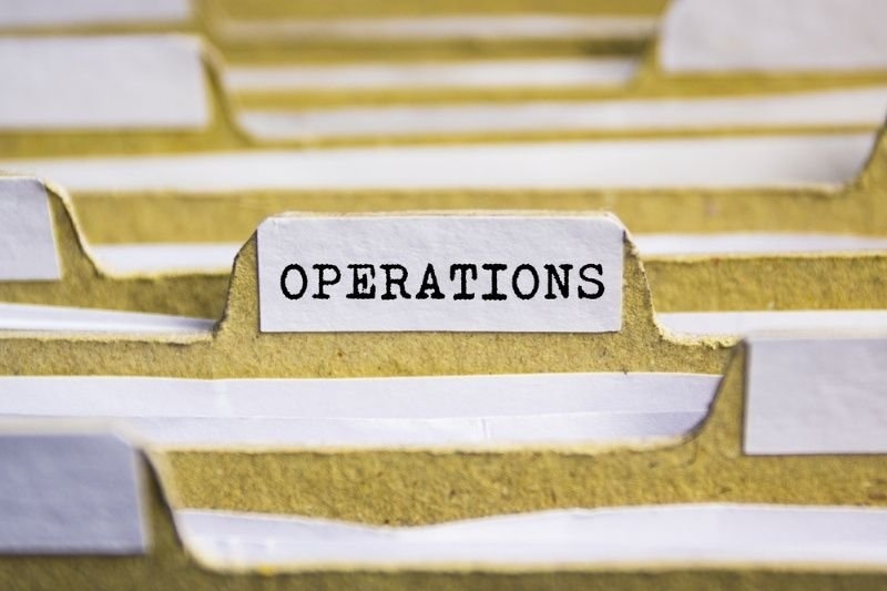 Operations label on a file folder tab, symbolizing business operations and process management.