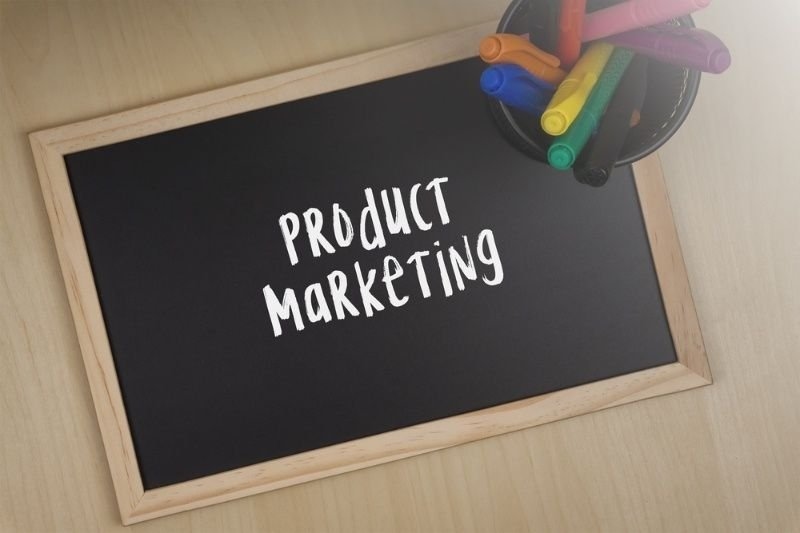 Product marketing written on a chalkboard with colorful markers.