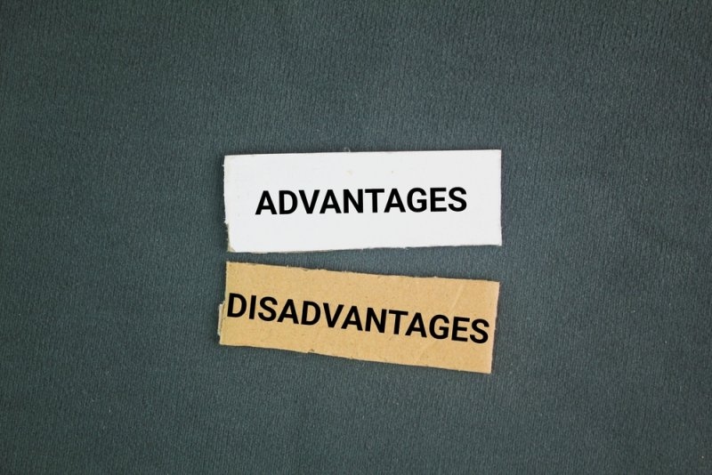 A simple “Advantages / Disadvantages” comparison displayed on paper strips.