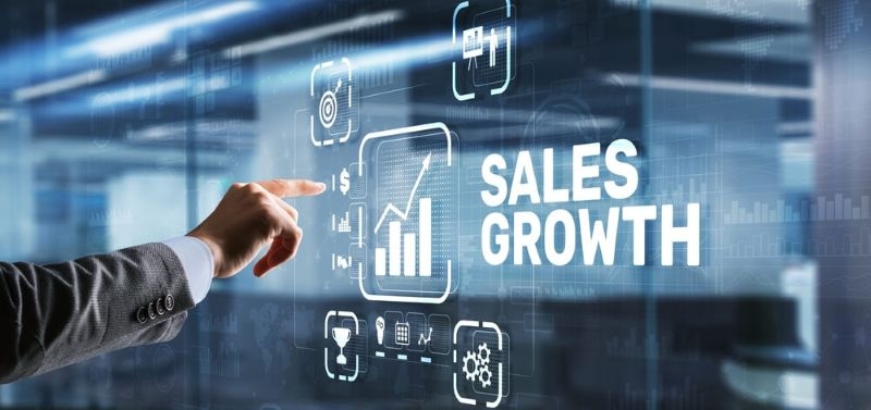 man clicks inscription on 3d sales growth 