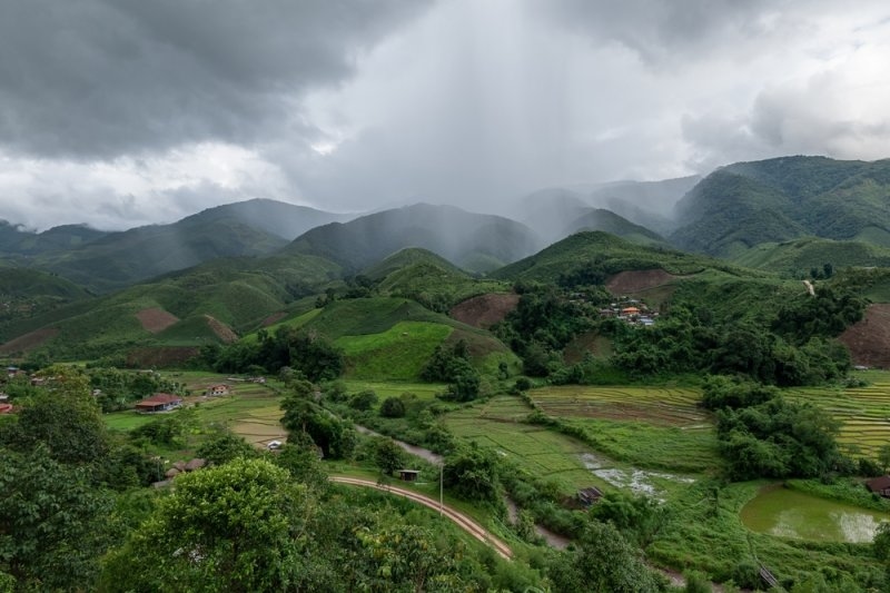 Rain falling on the beautiful hills 
