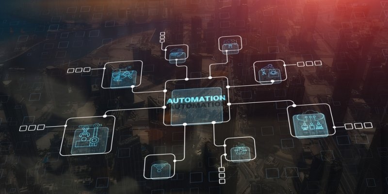 Automation concept with workflow on display