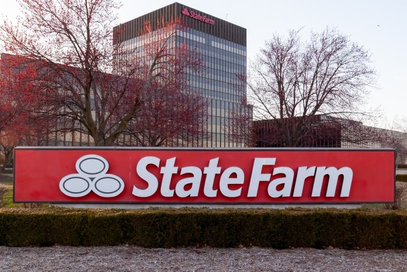 State Farm insurance brand logo on a board 