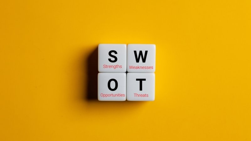 Minimalist SWOT analysis concept with white blocks 