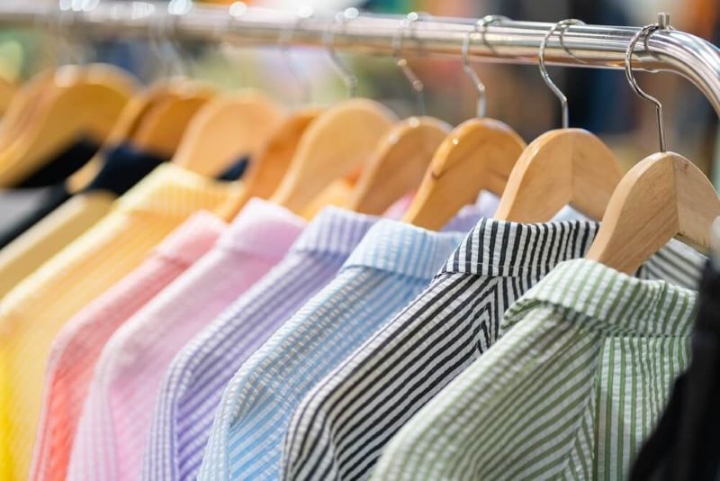Colorfuland vibrant Shirts on hangers Fashion Store Style.