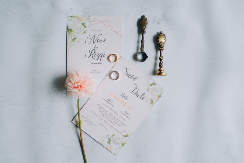wedding invitation paper and accompanied by accessories