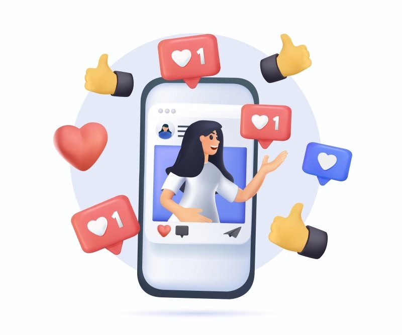 Influencer, post, story and avatar