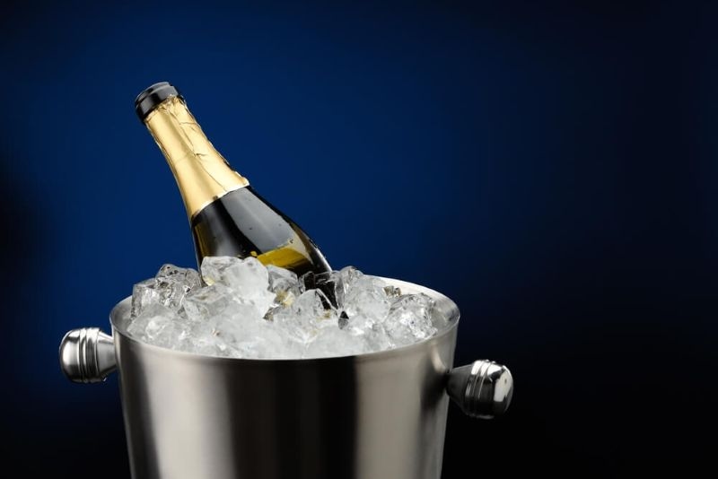 bottle of sparkling wine in a cool bucket