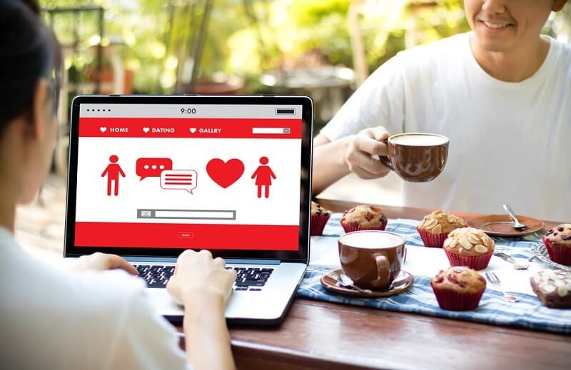 woman dating online and chatting